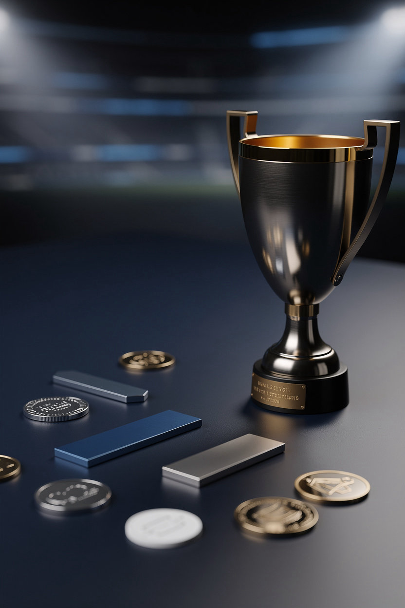 تحدي التوقعات - صورة تمثيلية مجردة لكأس وملعب تعكس فكرة المنافسة على لقب توقع نتائج دوري أبطال أوروبا